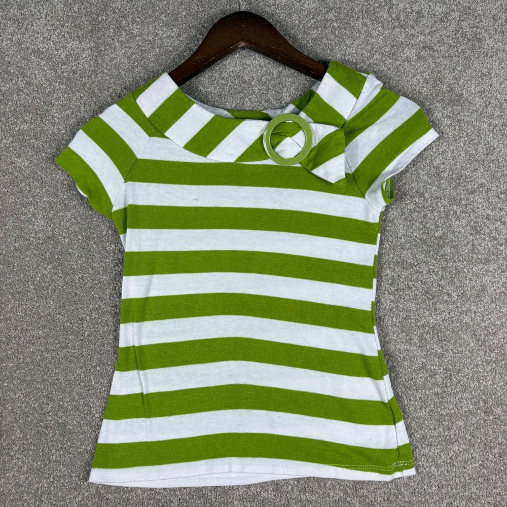 Byer California IZ Green White Striped Portrait Neck Ring Top Vintage Large